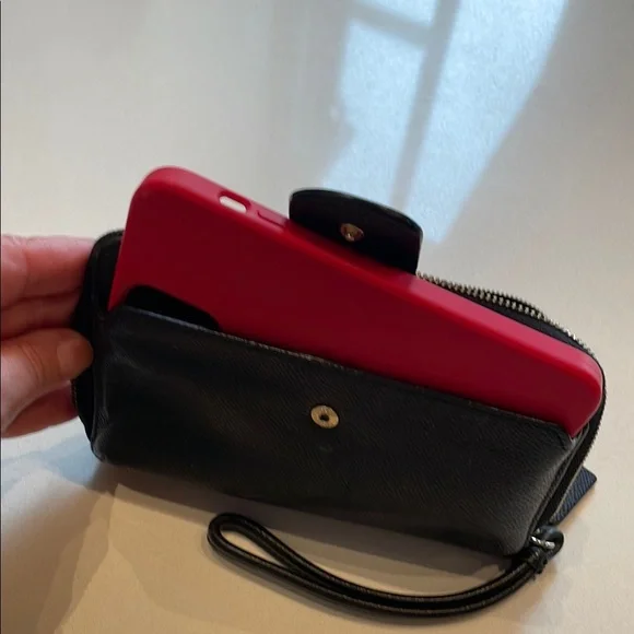 Coach Leather Wristlet Long Wallet, Front Phone Pouch, Zip Around, Black - Picture 10 of 14